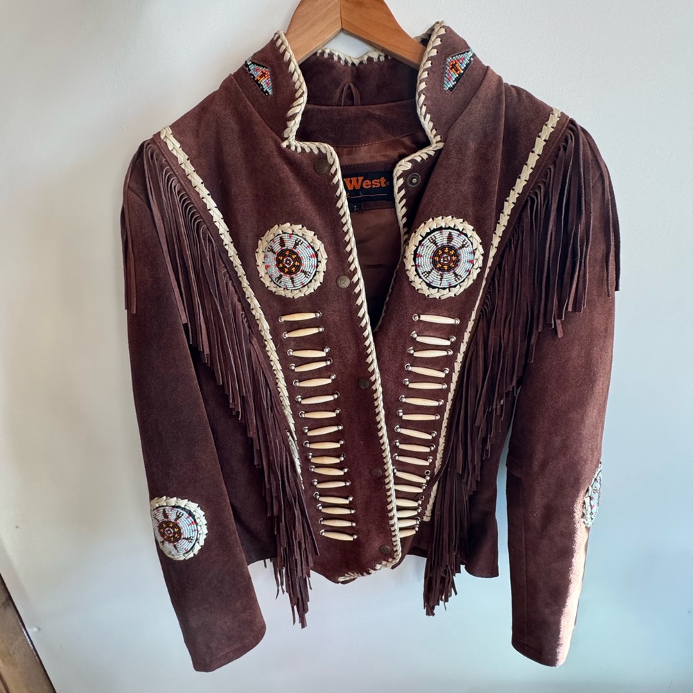 Leather Fringe Jacket with Beaded Accents